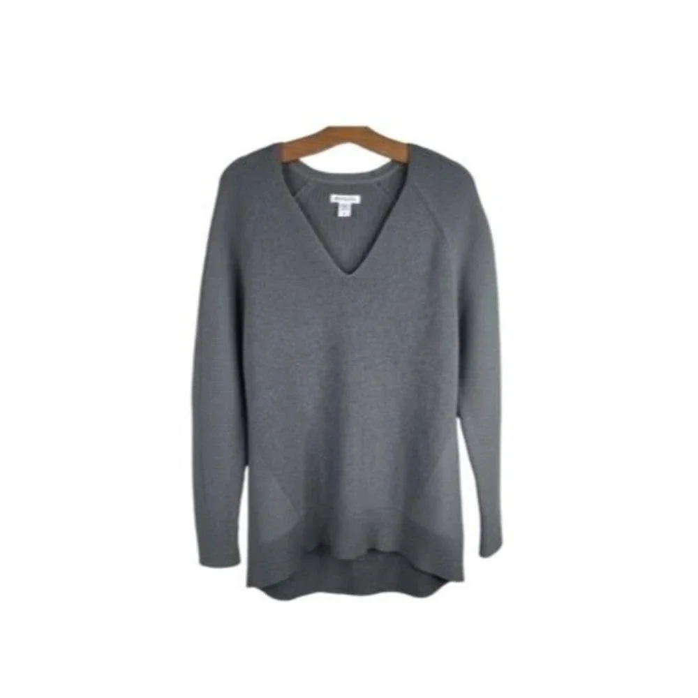 Athleta Hanover V Neck Sweater Womens Size M Merino Wool Blend Gray Oversized - Picture 5 of 13